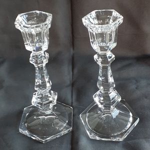 Vintage pair of 7" hexagonal candlesticks.